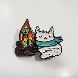 Cat & Campfire Enamel Pin With Double Clutch Backing By Boygirlparty